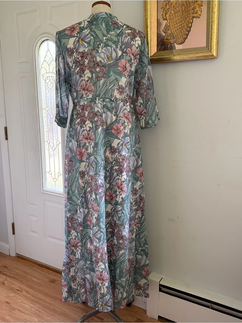 Tory Burch Blue floral print Mousseline Maxi shirt dress with tassels sz XL NWOT